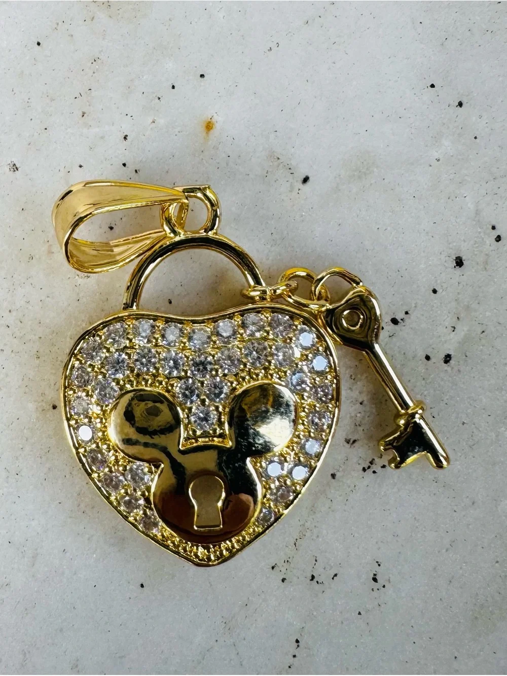Gold Filled Mouse Heart Lock & Key CZ Pendant